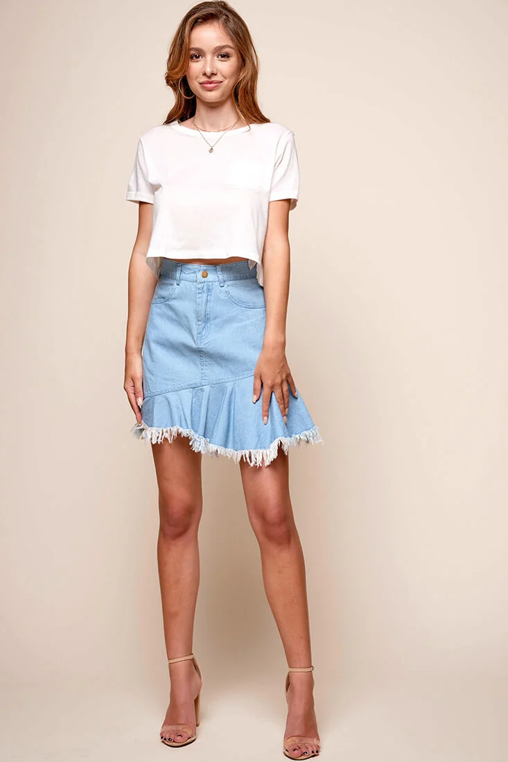 Mitzi Raw Hem Mini Skirt Blue