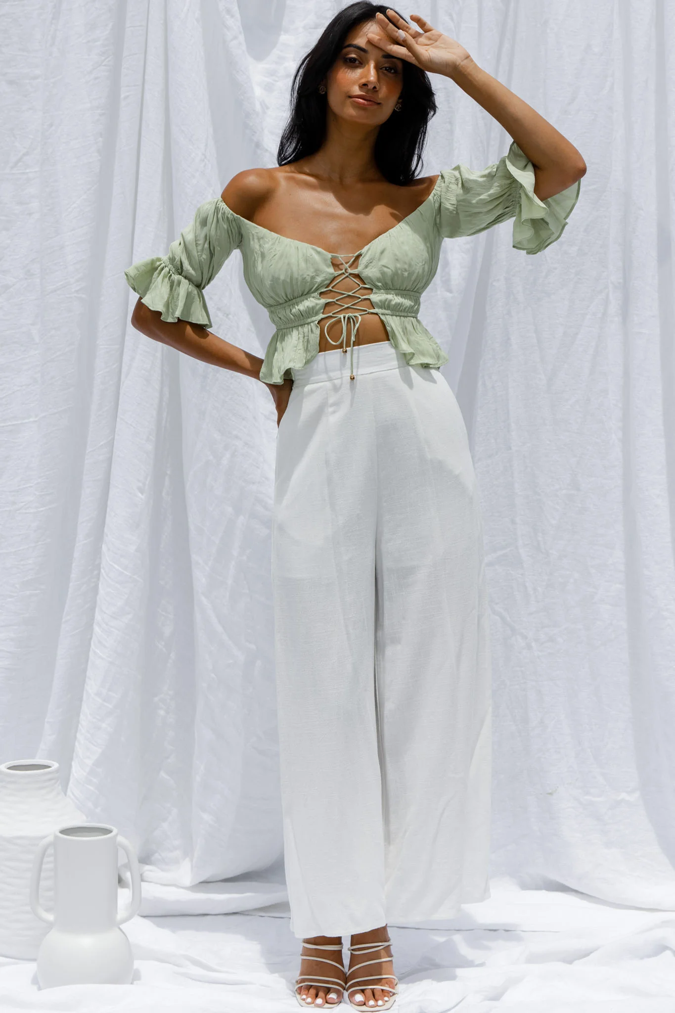 La Romana High Waisted Wide Leg Pants White