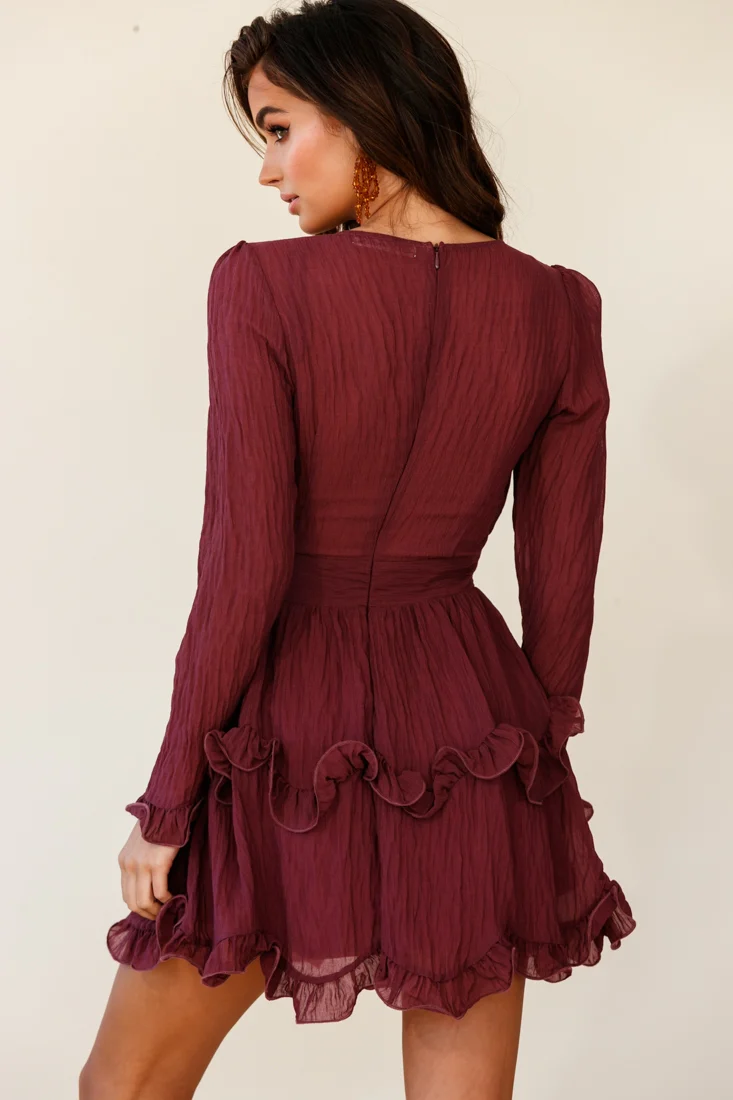 Greta Tiered Ruffle Chiffon Dress Wine