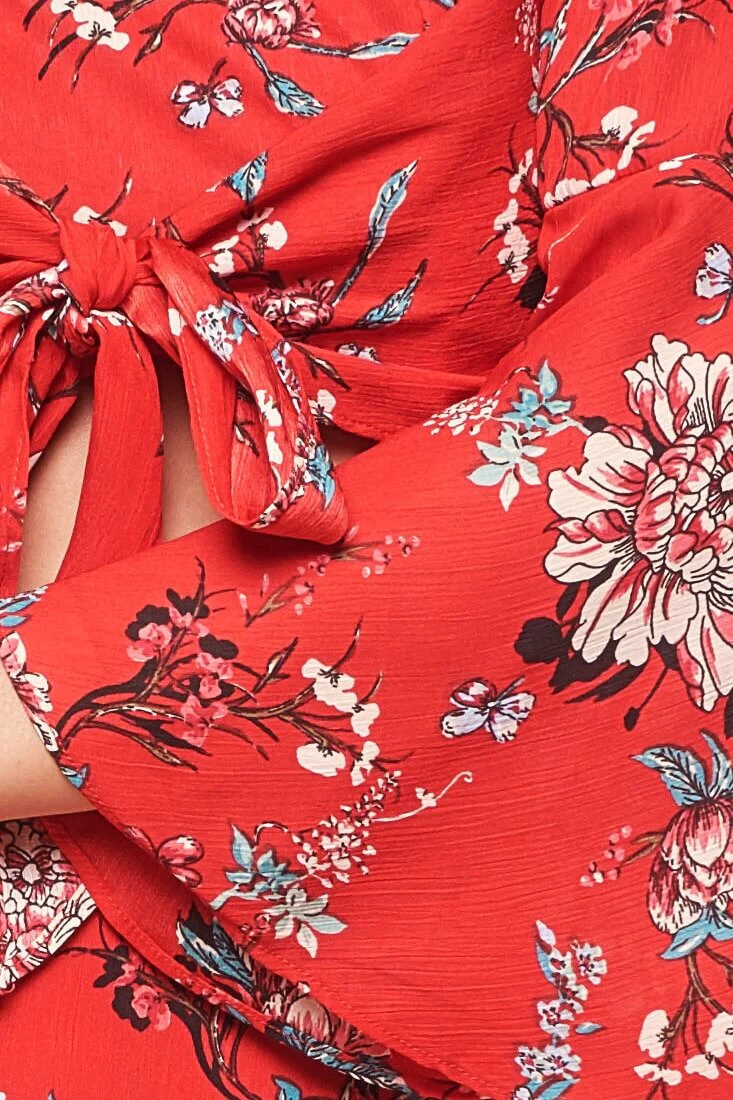 Bellisario Floral Cropped Caribbean Top Red