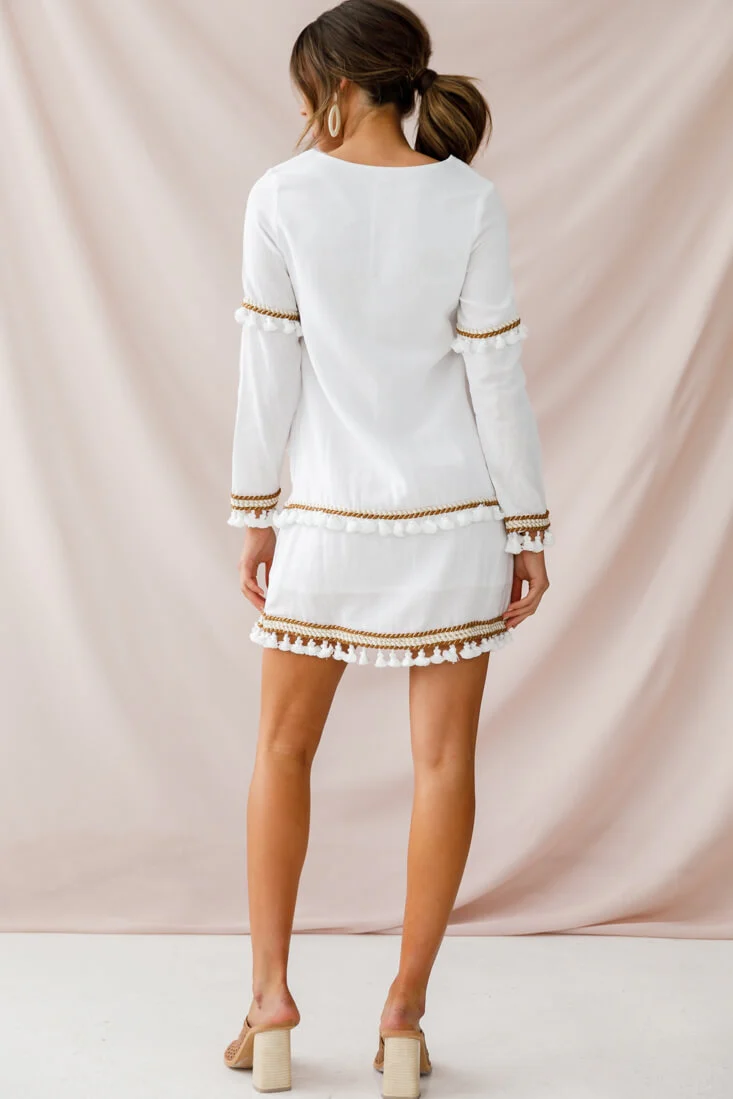 Leticia Tassel Trim Shift Dress White
