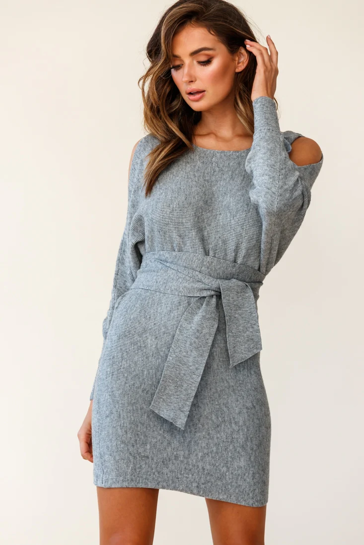 Sorry, Honey Cold Shoulder Knit Dress Grey