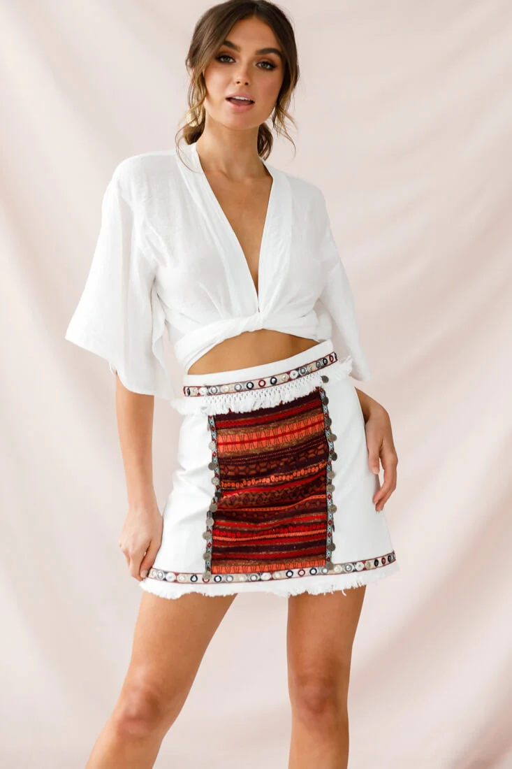 Inca Embellished Skirt White
