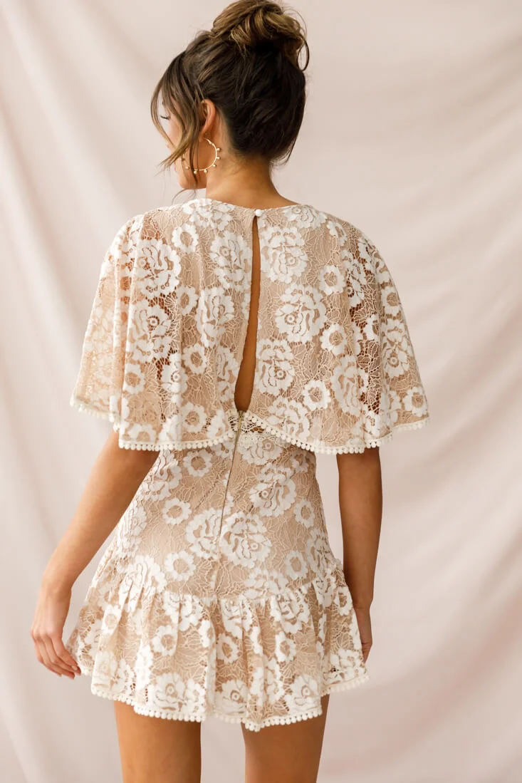 Geneva Cape Sleeve Lace Dress Nude