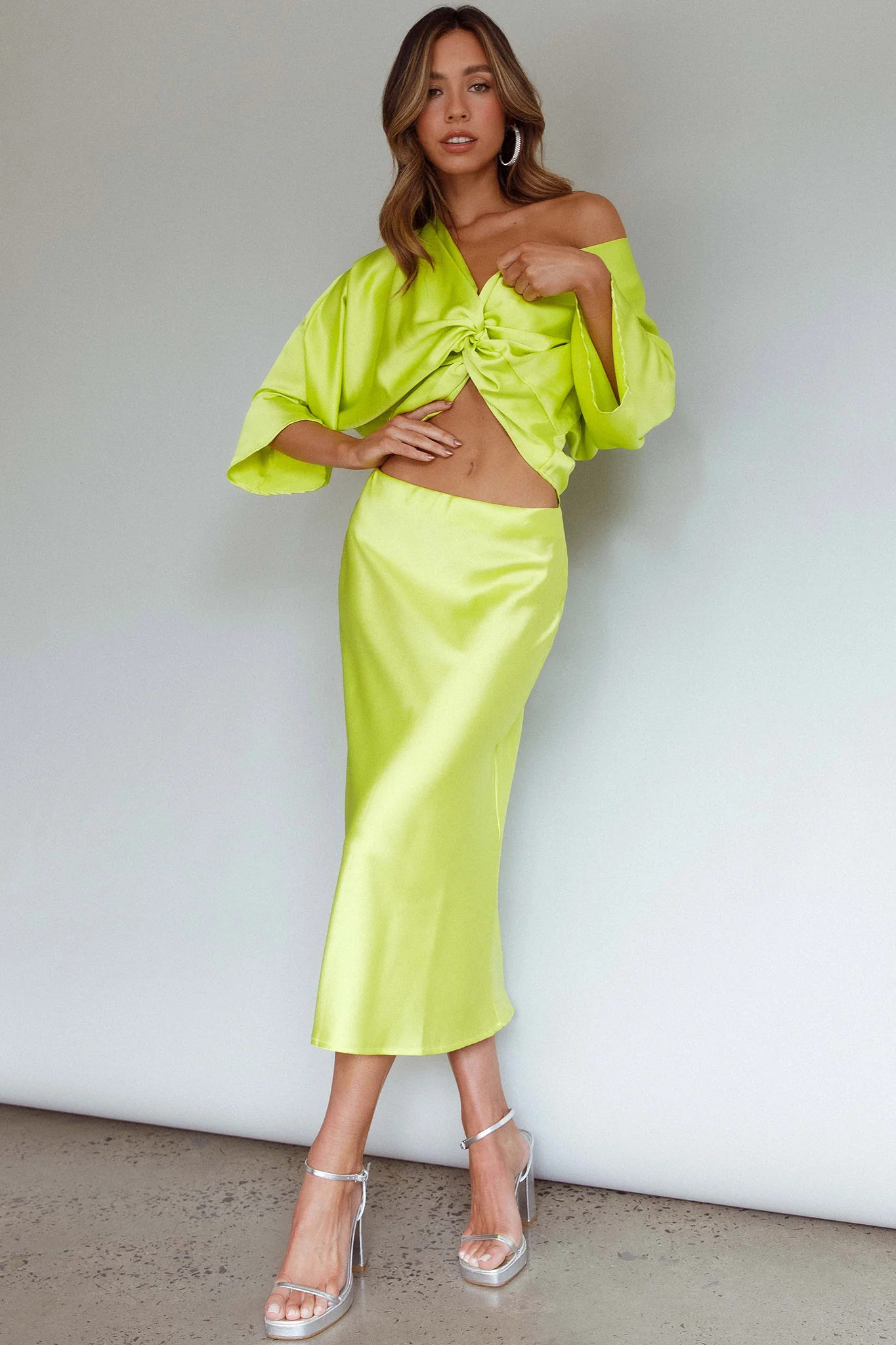 Lolah Satin Midi Skirt Citron