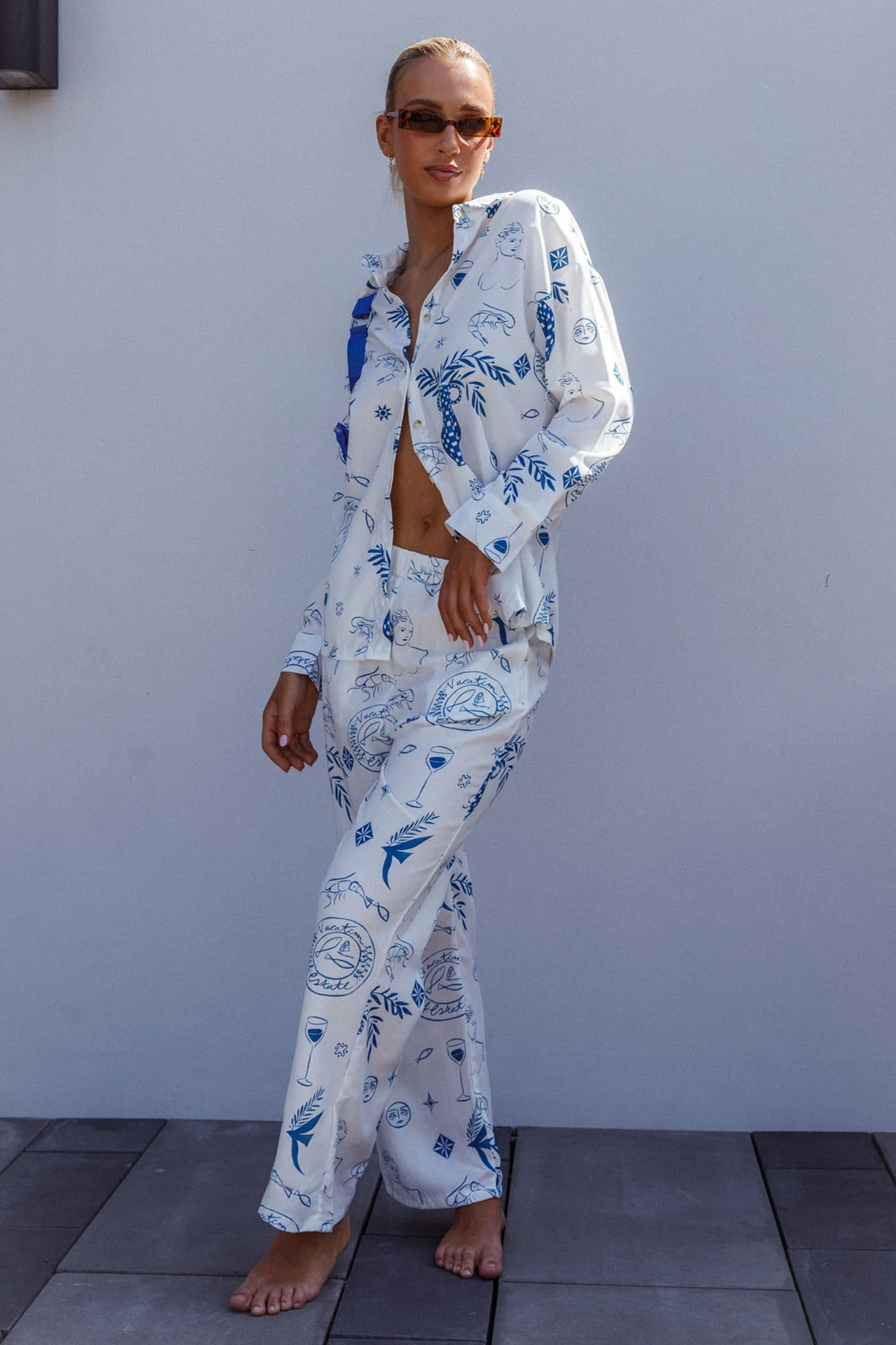 Weekend Bliss Pants Printed White