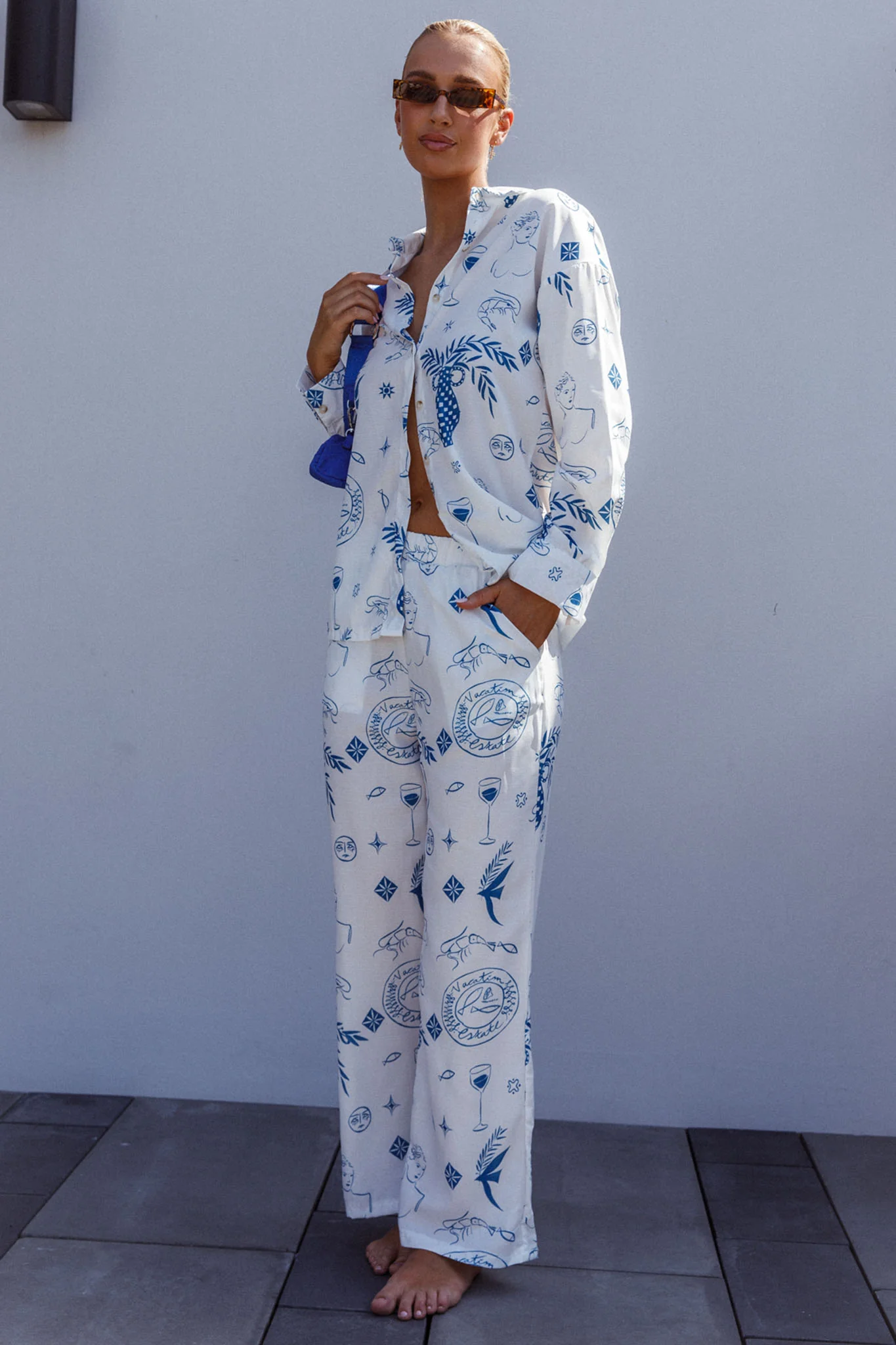 Weekend Bliss Pants Printed White