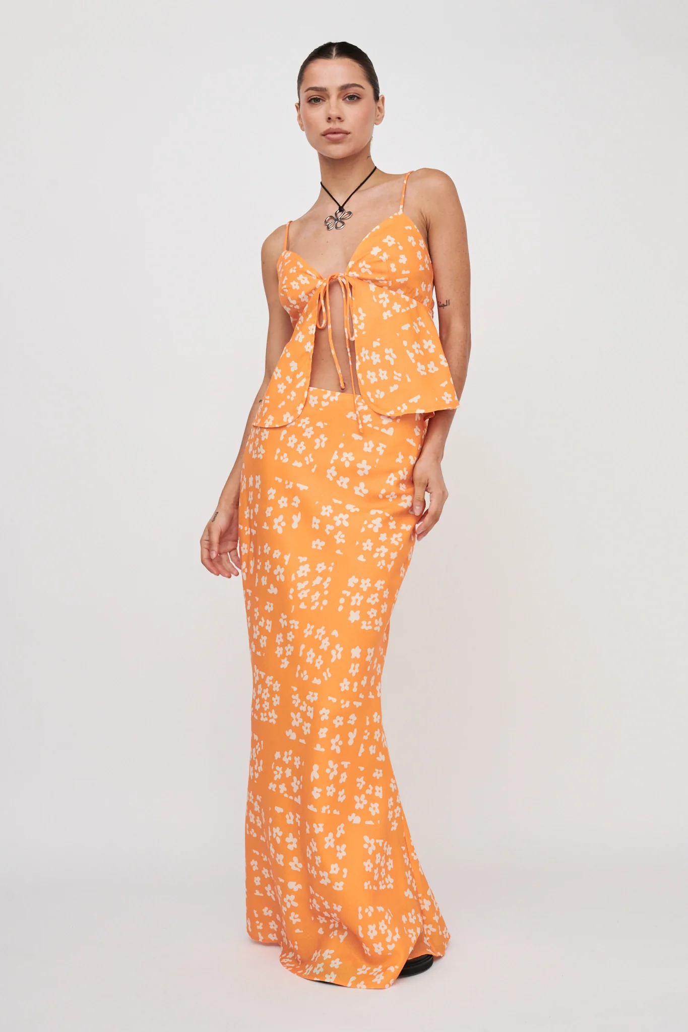 Heart & Soul Tie Front Top Floral Orange