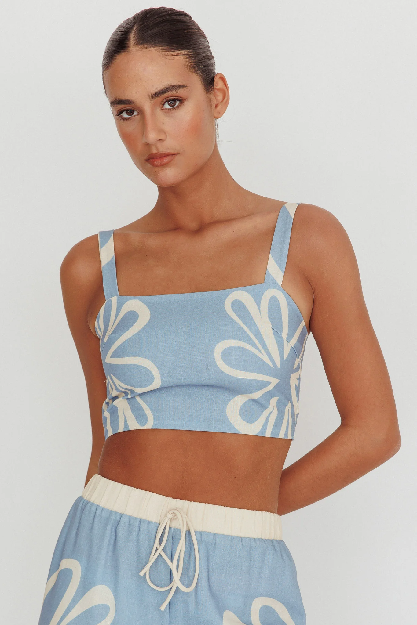 Briar Square Neck Cropped Top Beige Blue