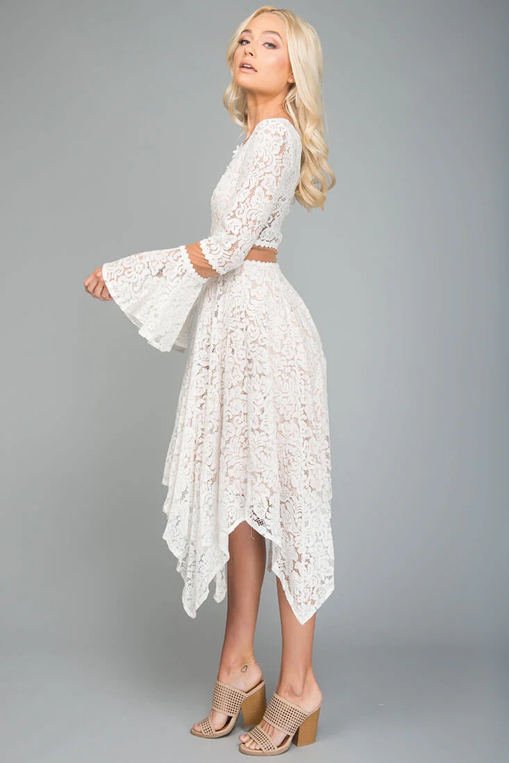 Aria Bell Sleeve Dress White