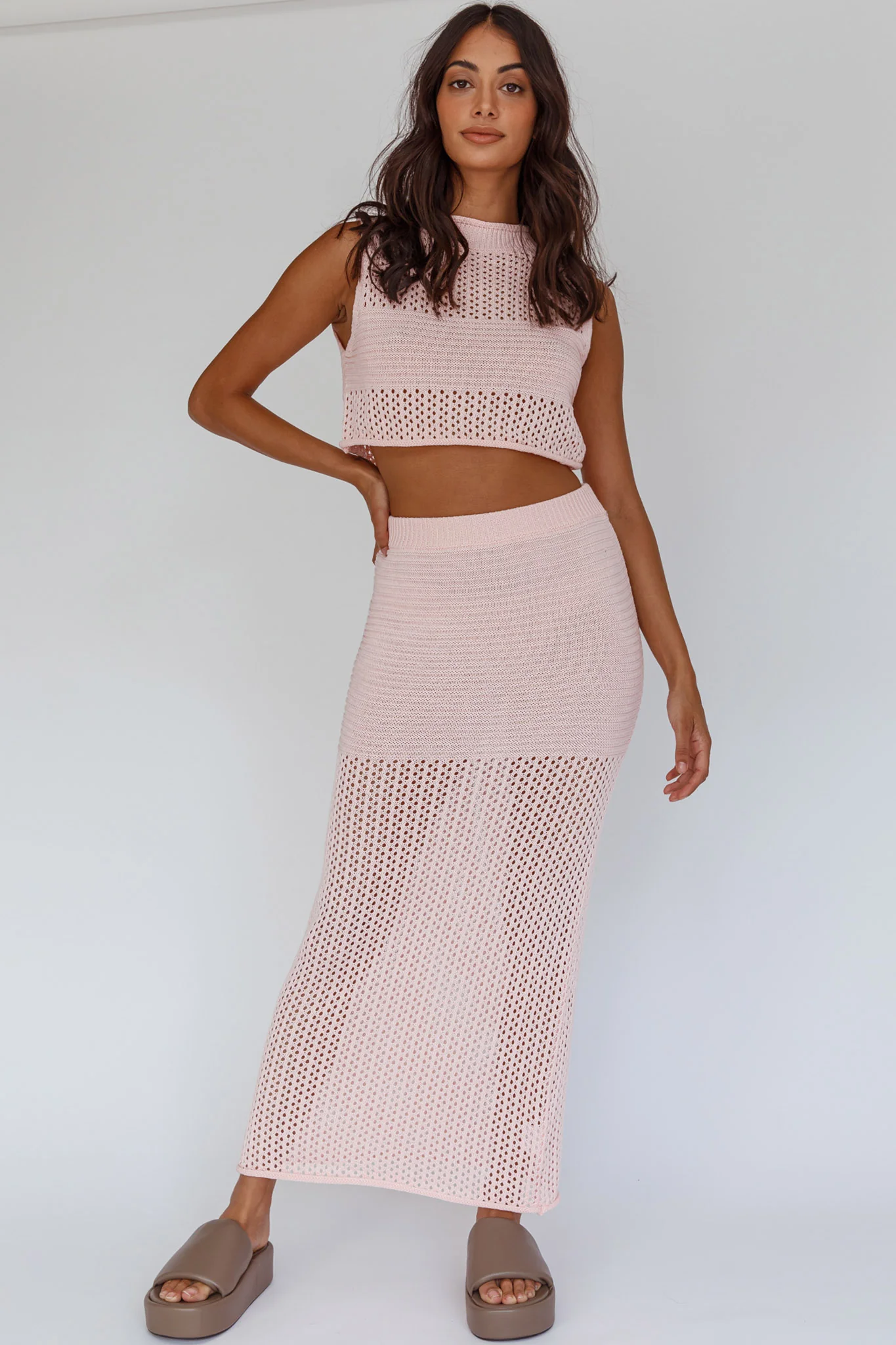 Bayside Crochet Maxi Skirt Pink