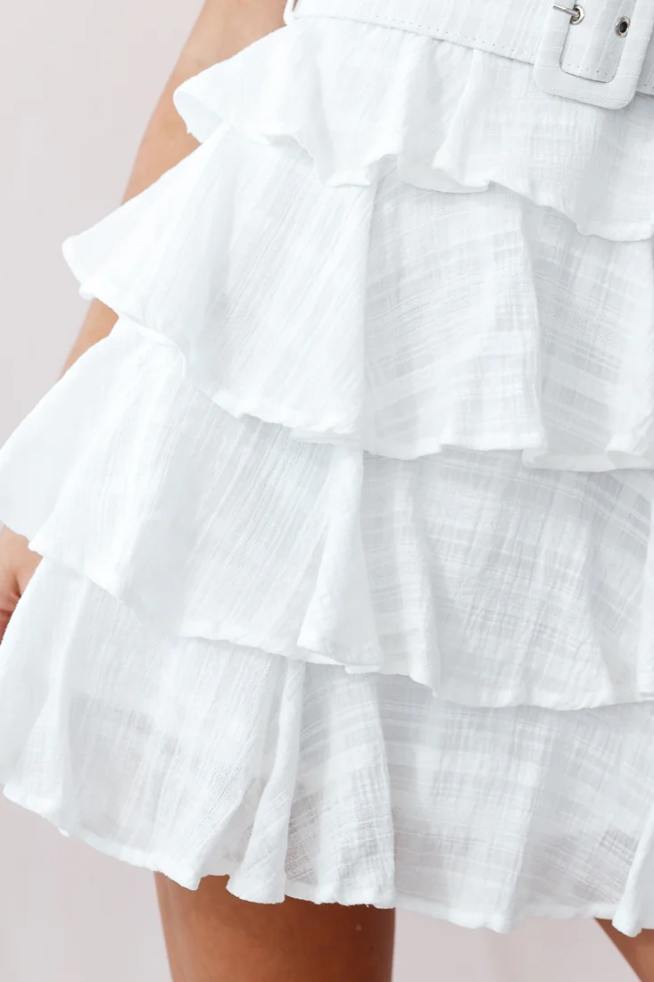 Queensland Tiered Frill Belt Dress White