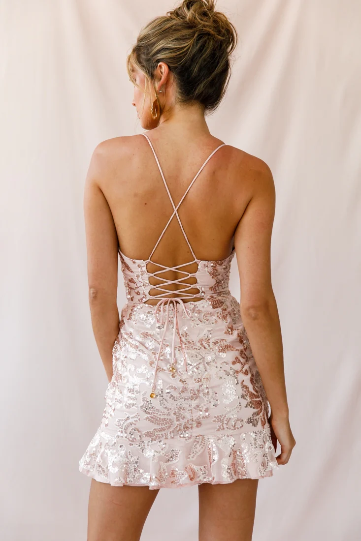 Dazed Lace-Up Back Dress Rose Gold