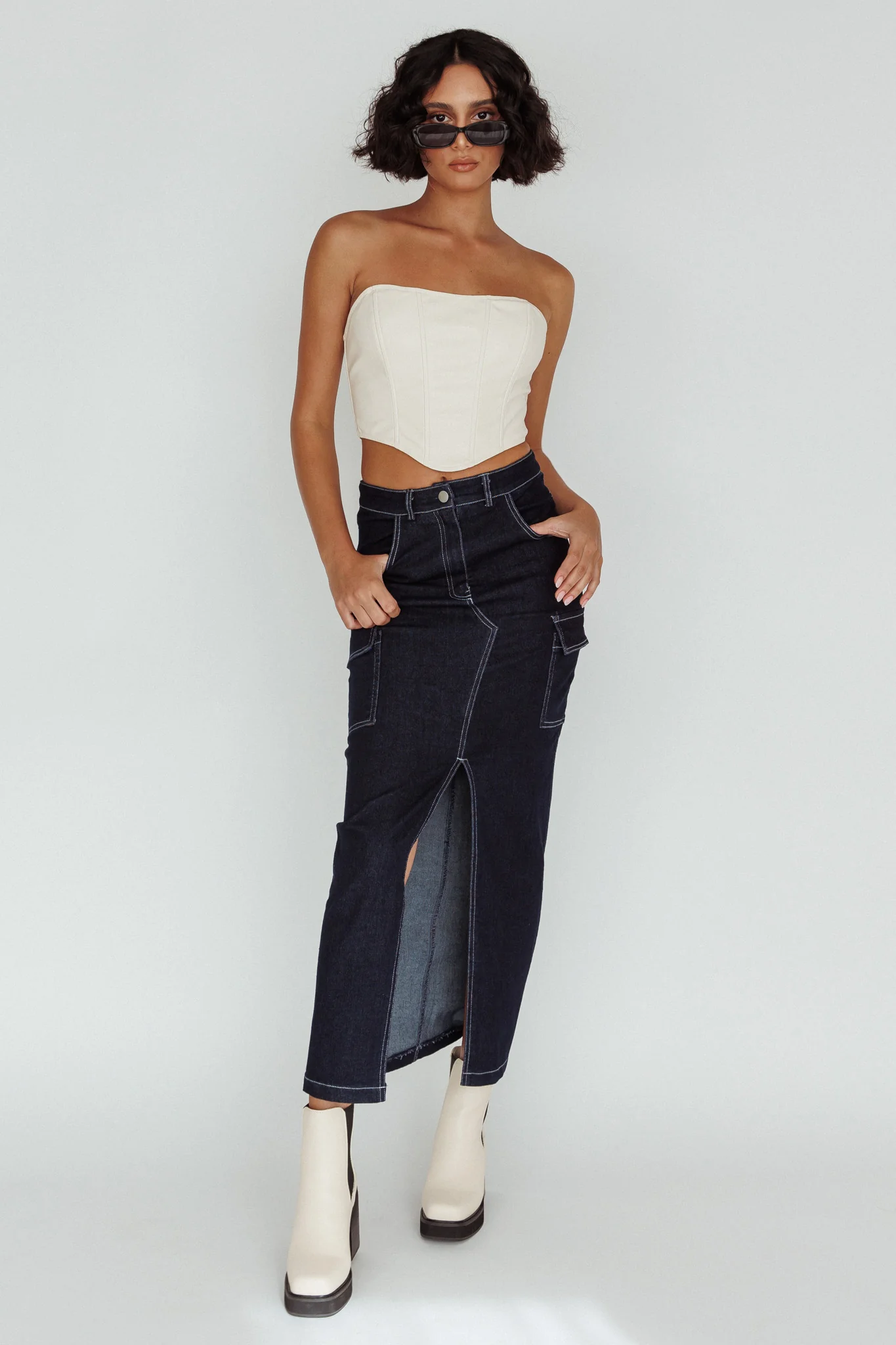 Mercury Retrograde Pocket Midi Skirt Indigo