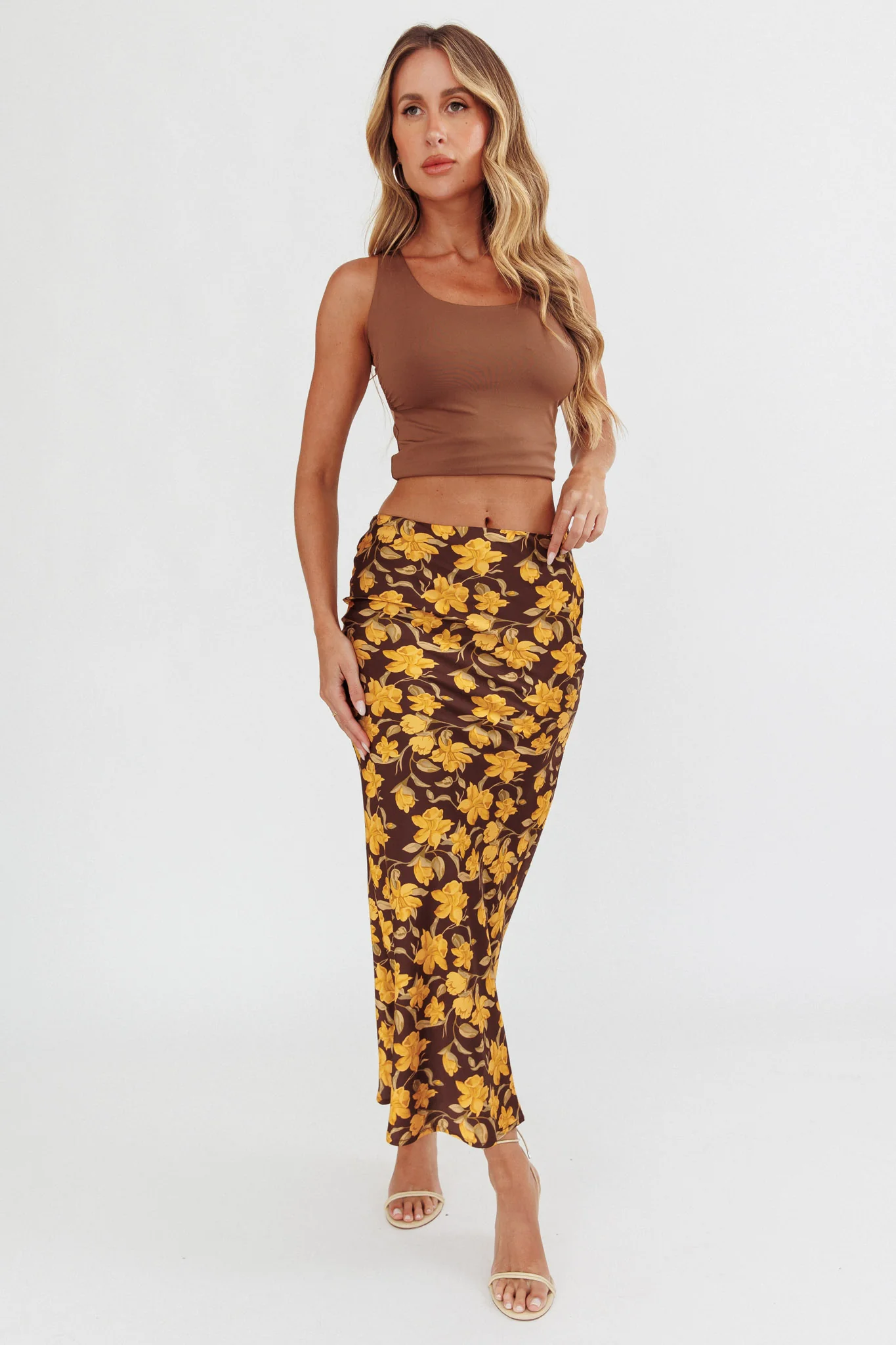 Wild Wanderings Midi Skirt Floral Brown