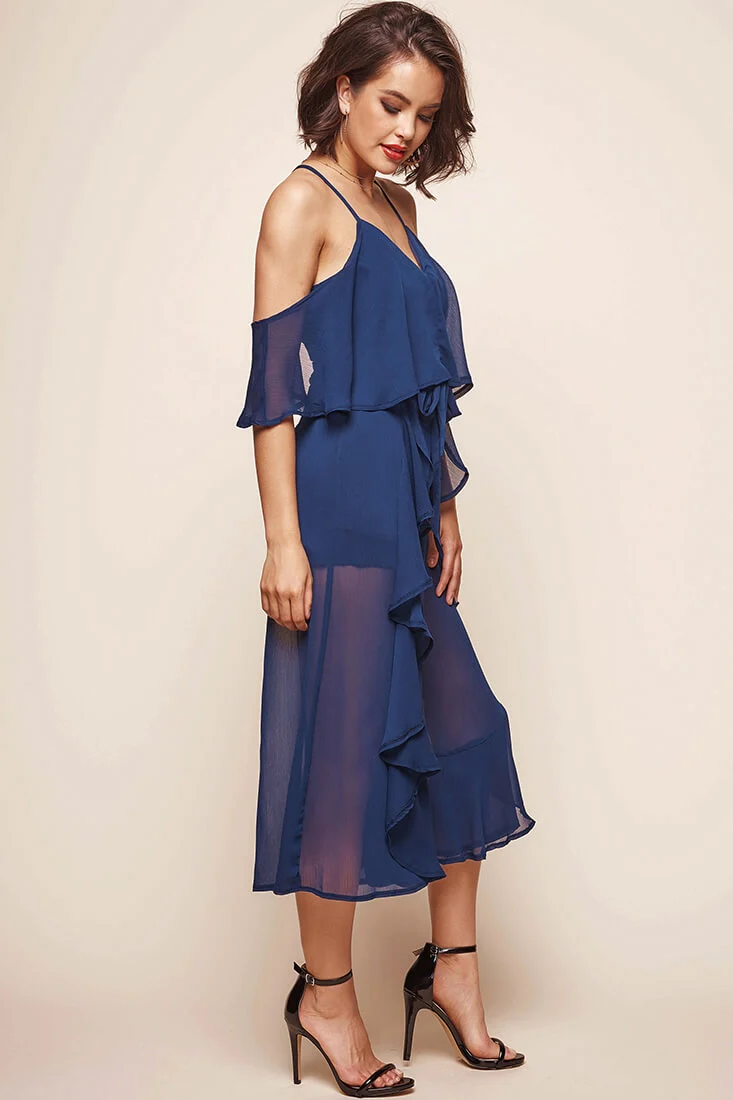 Constance Midi Ruffle Jumpsuit Navy