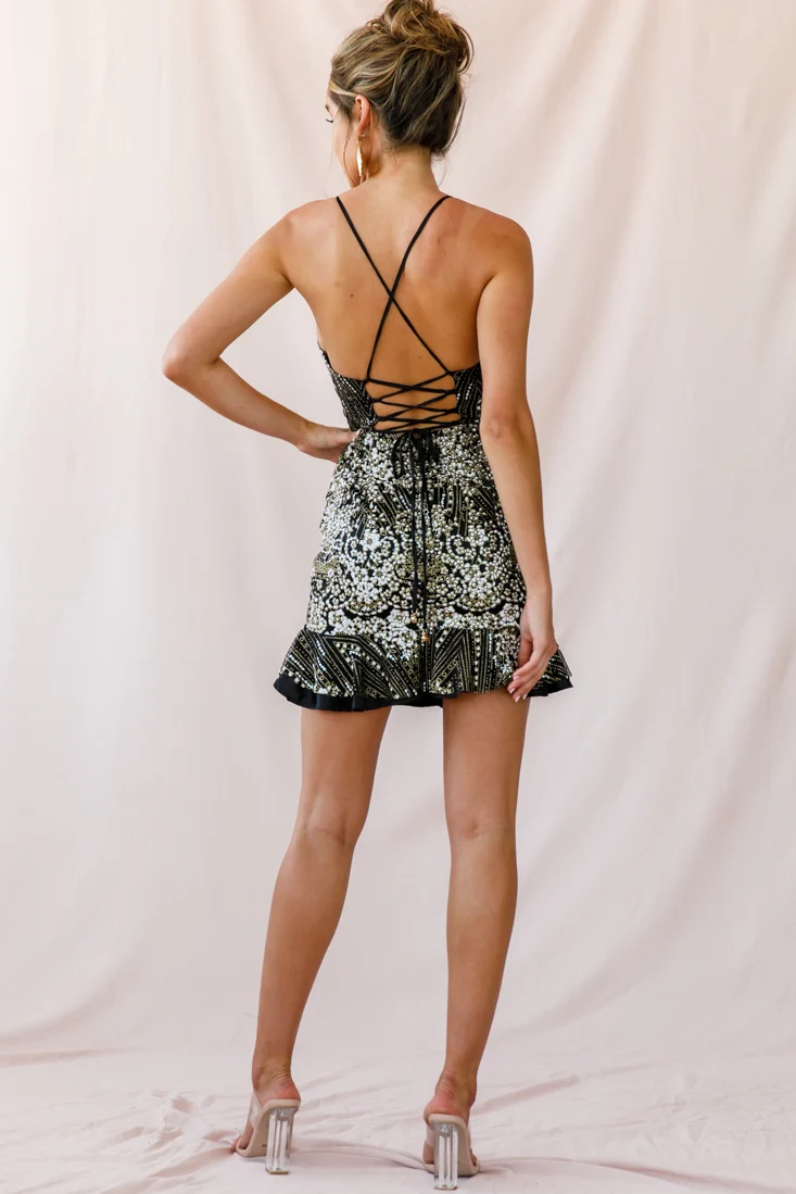 Dazed Lace-Up Back Dress Black