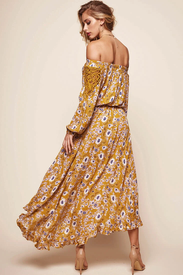 Mojave Off-Shoulder Floral Maxi Dress Mustard