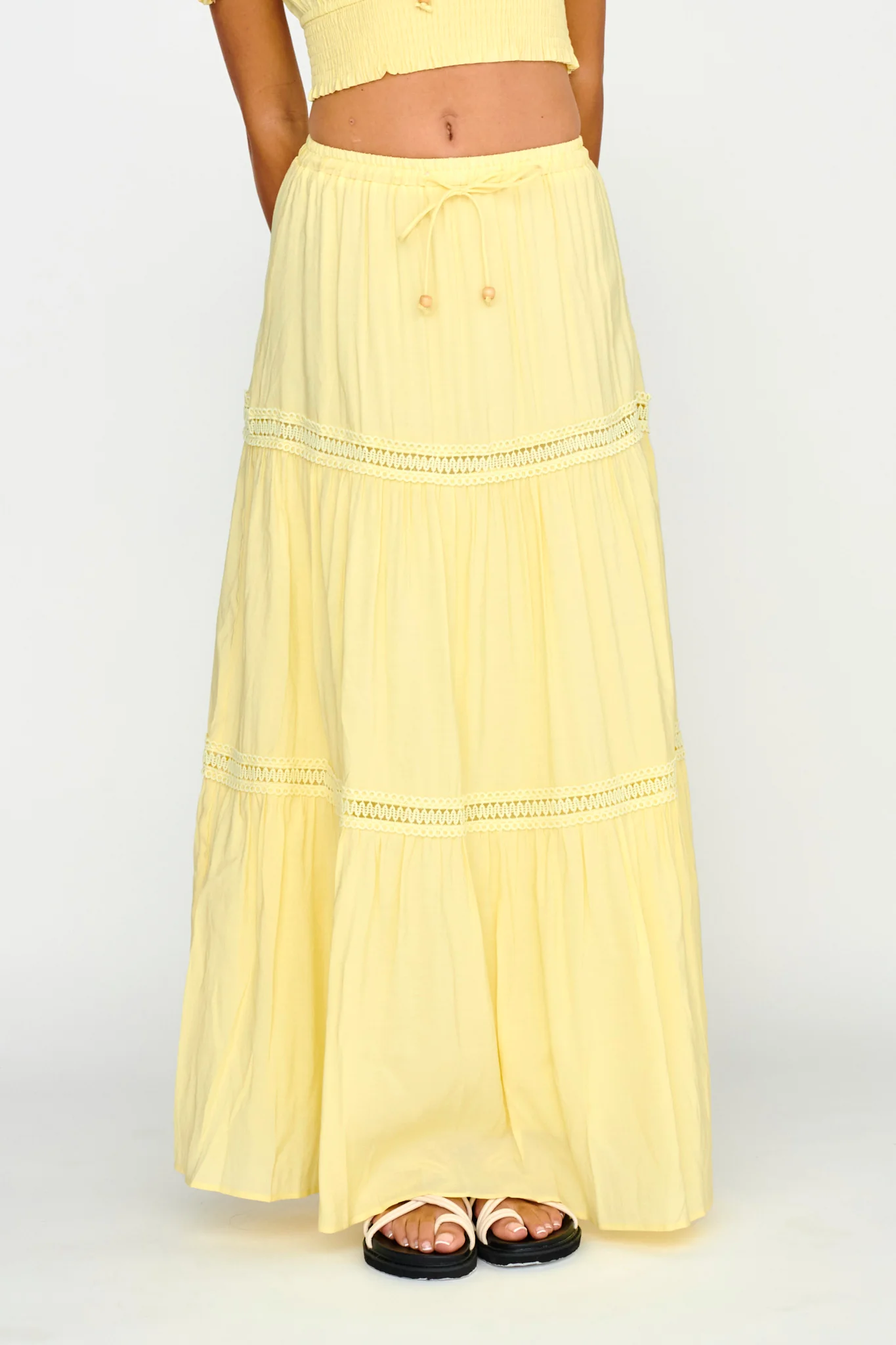 Canyon Cove Crochet Trim Maxi Skirt Yellow
