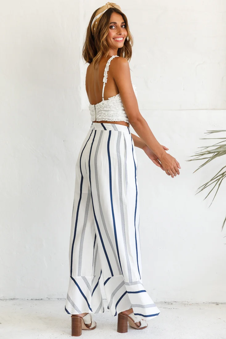 Hermosa Wide Leg Pocket Pants Stripe Print Navy