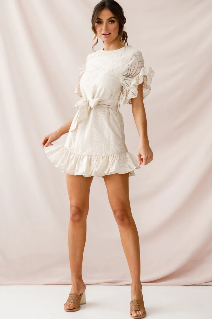 Coolum Ruffle Sleeve Dress Beige