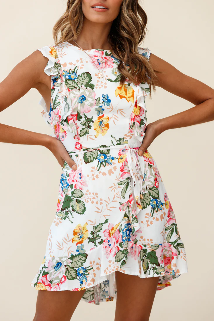 Endless Love Sleeveless Ruffle Dress Floral Print White