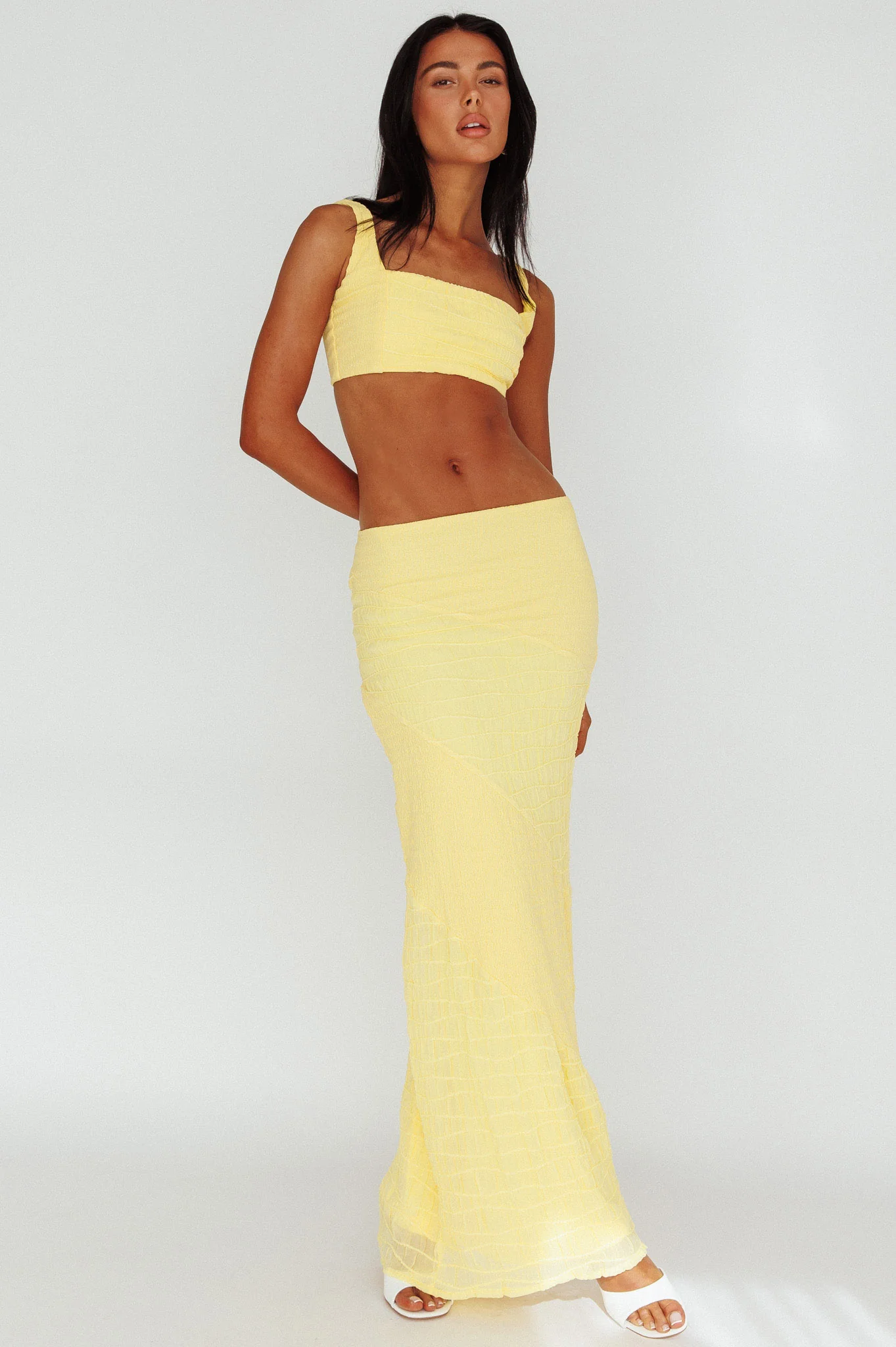 Bindi Puckered Midi Skirt Lemon