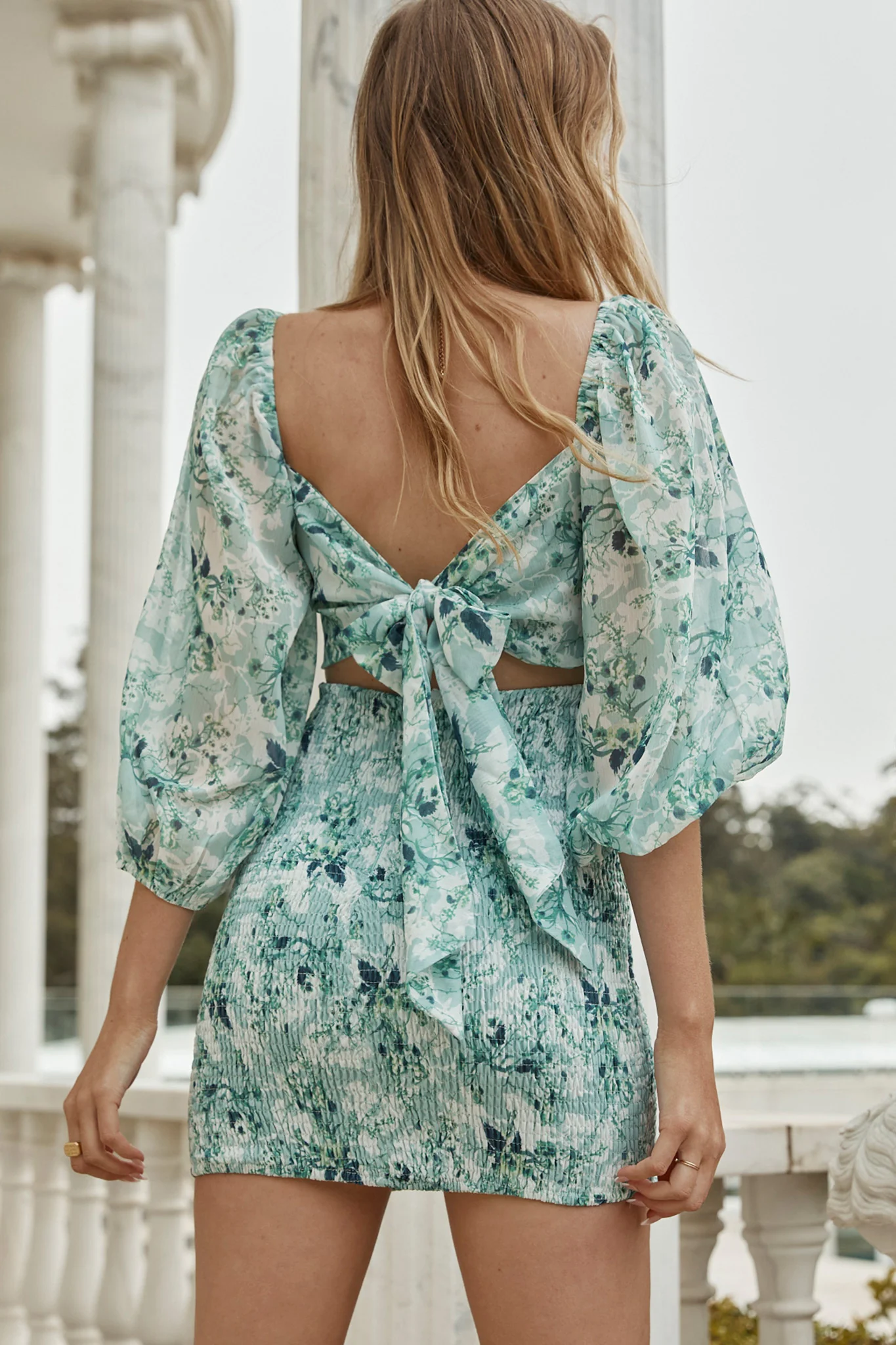 Joie Puff Sleeve Shirred Dress Floral Print Green