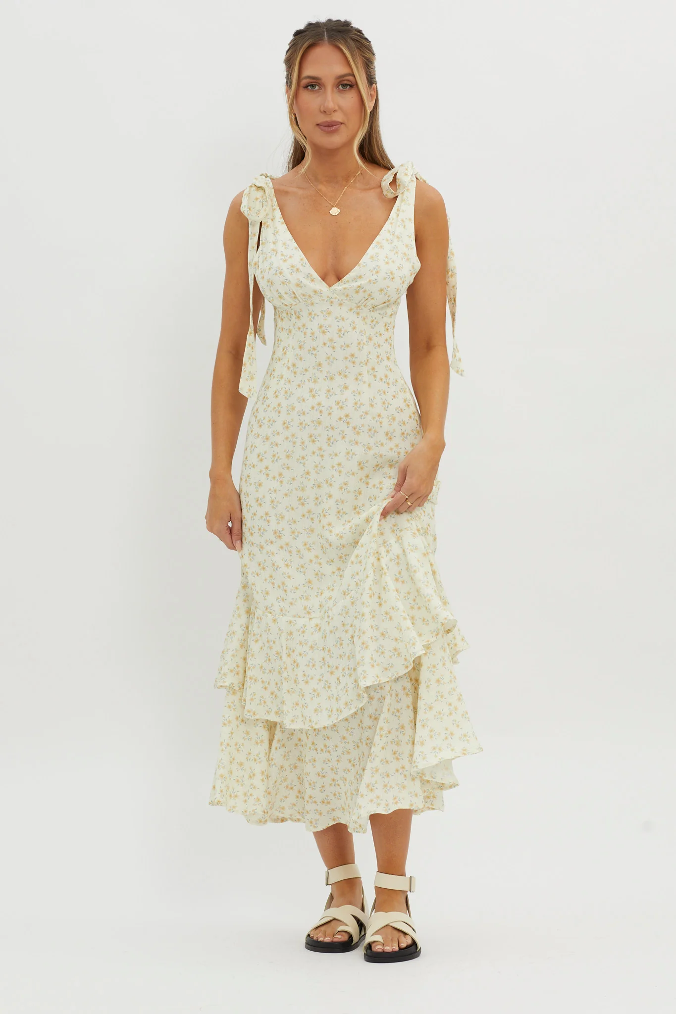 Manhattan Summer Tied Shoulder Maxi Dress Yellow