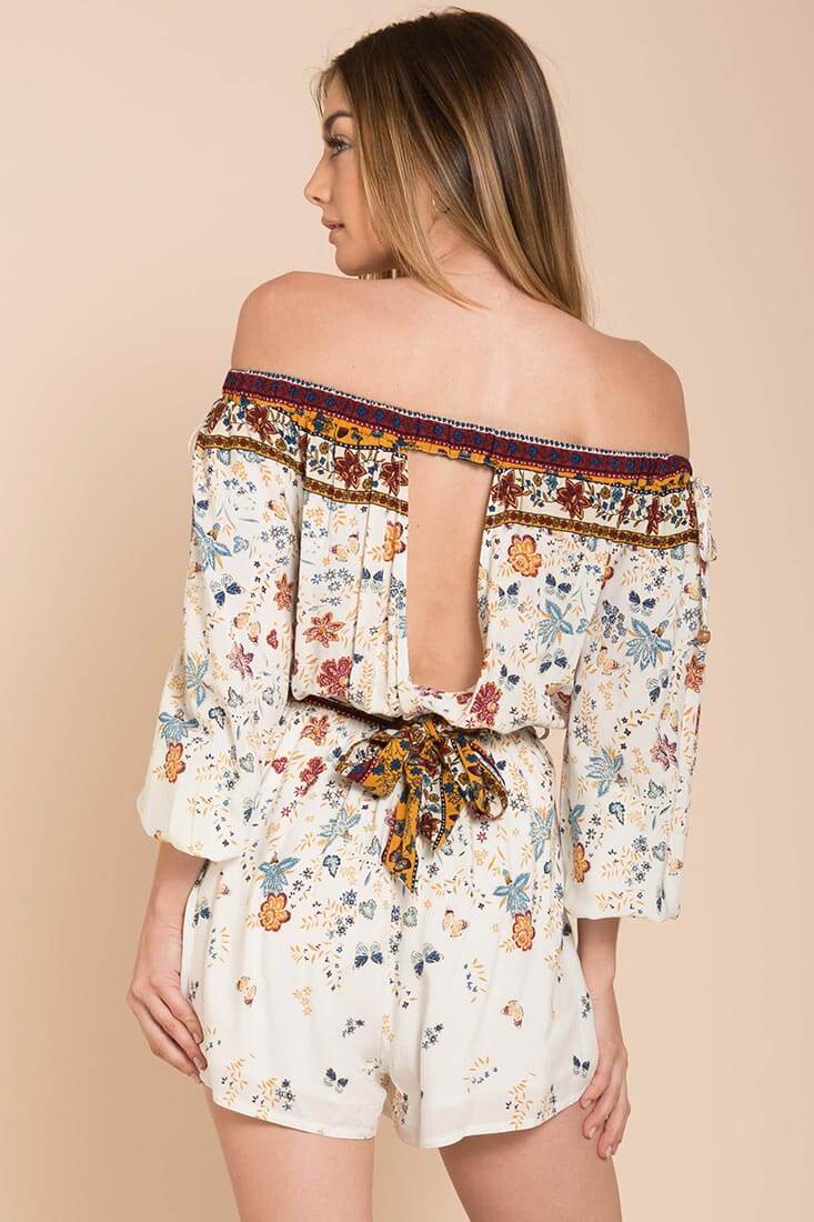 Kiley Floral Romper White / Brown