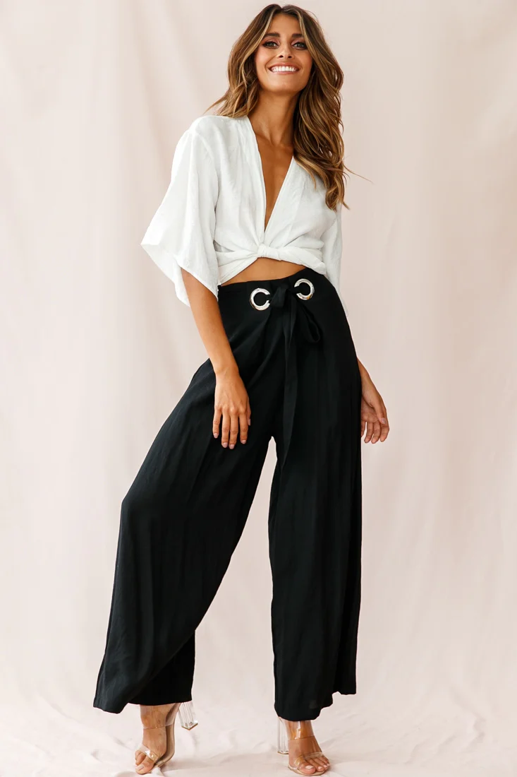Saigon Wide Leg Eyelet Pants Black