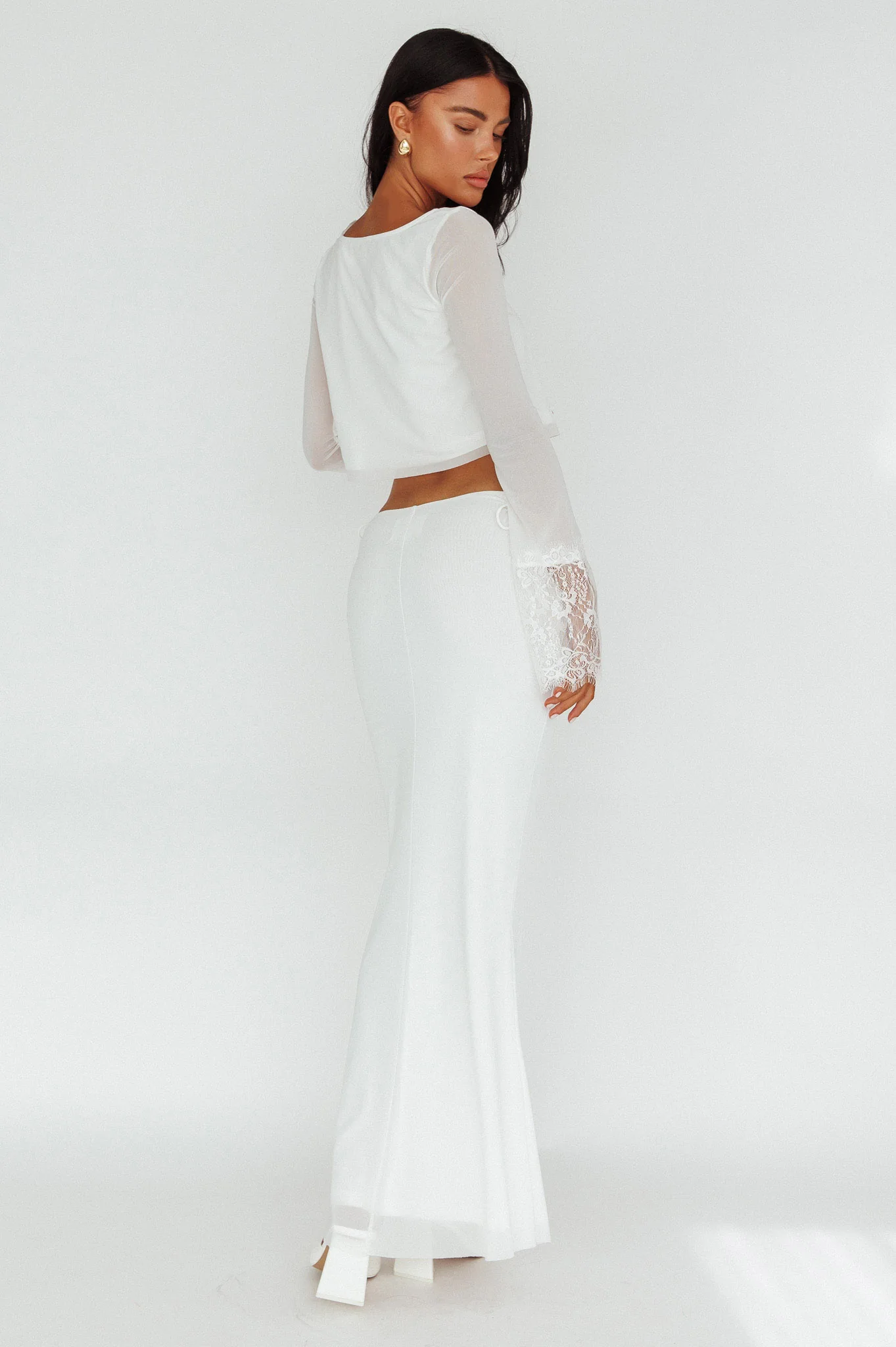 Rana String Tie Side Midi Skirt Cream