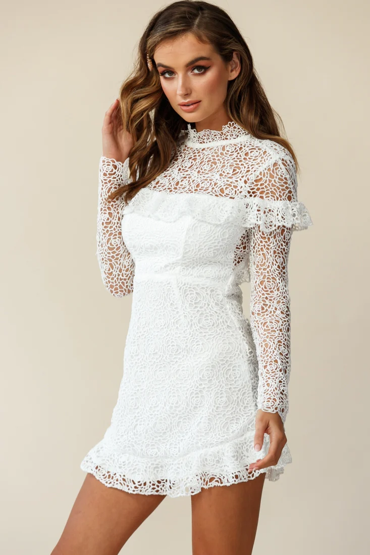 Banks Open Back Lace Overlay Dress White