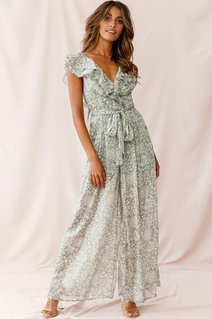 Marcia Ruffle Strap Wide Leg Jumpsuit Olive