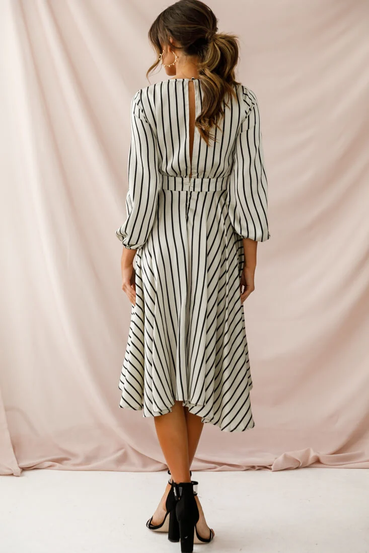 Essex Striped Bust Tie Midi Dress Beige