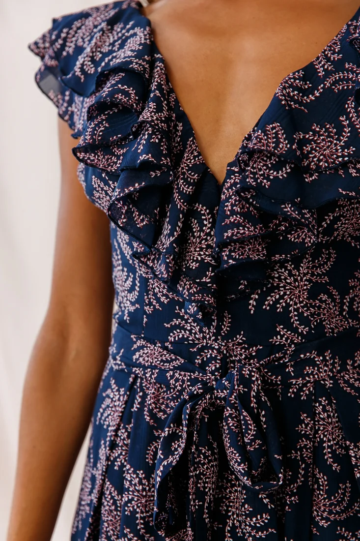 Marcia Ruffle Strap Wide Leg Jumpsuit Floral Print Navy/Pink