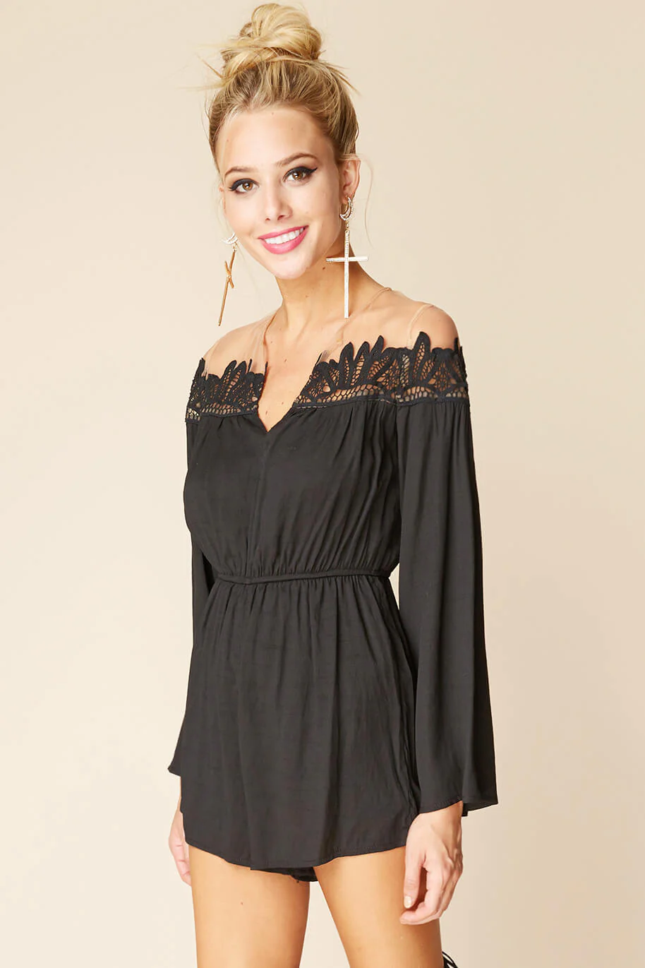 Brittany Bell Sleeve Romper Black