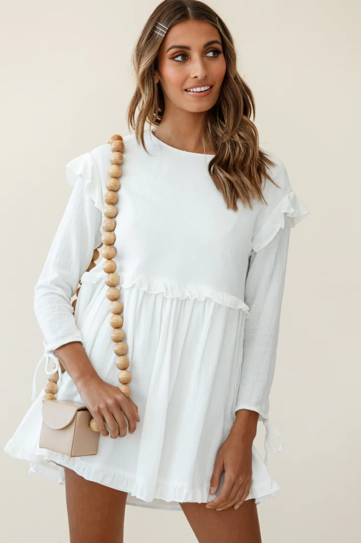 Marion Long Sleeve Shift Dress White