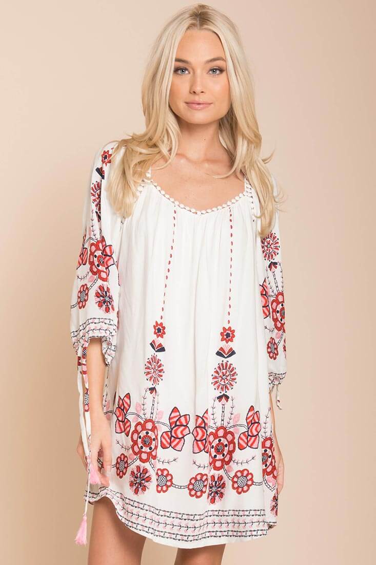 Ellis Floral Day Dress White / Red