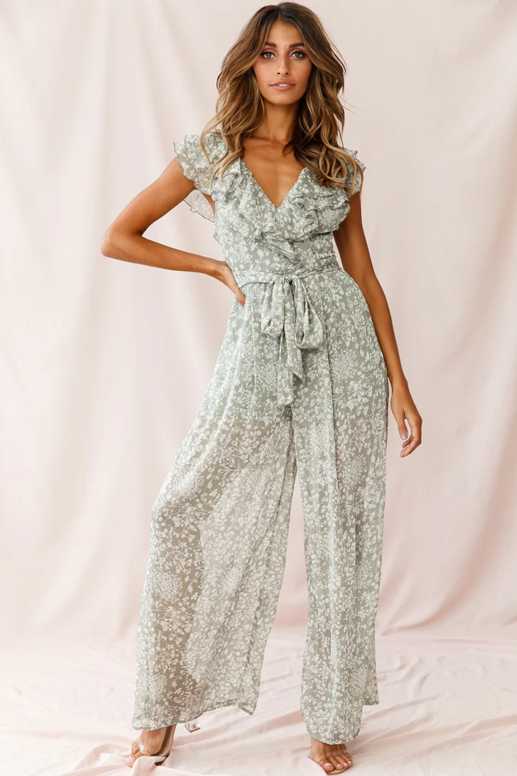 Marcia Ruffle Strap Wide Leg Jumpsuit Olive