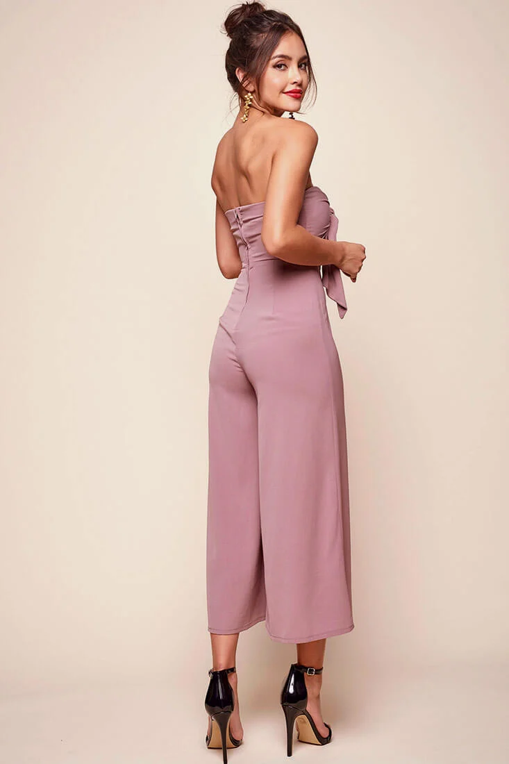 Khloe Bow Tie Wide Leg Jumpsuit Dusty Pink