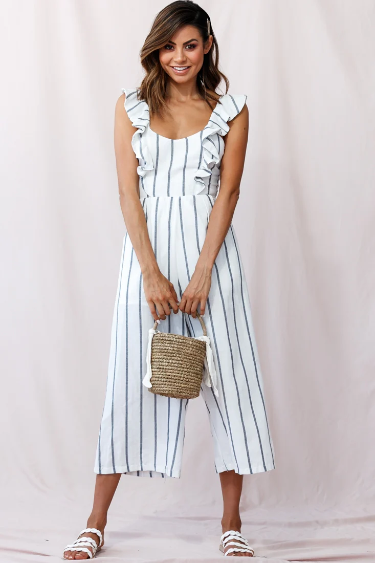 Poet Pinafore Lace-Up Jumpsuit White