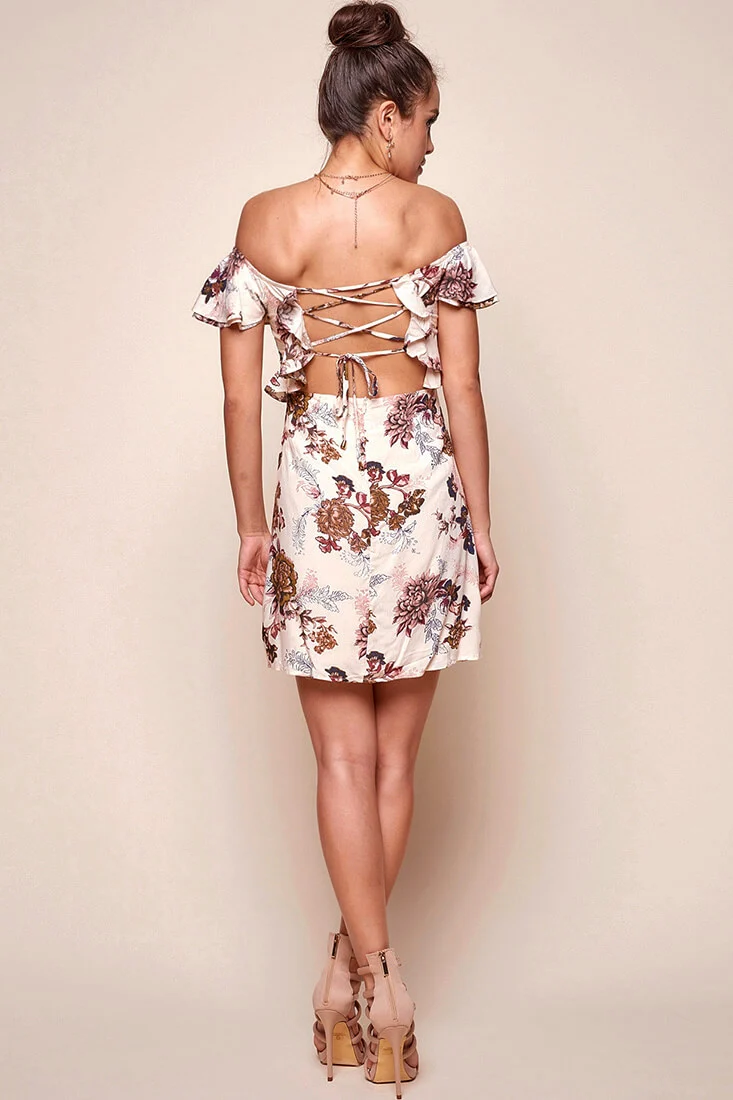 Finn Fitted Floral Mini Dress Mocha