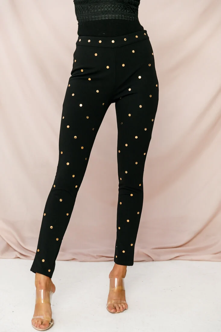 Manhattan Gold Button Pants Black