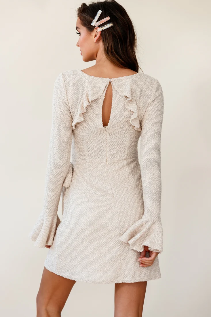 Minerva Flared Cuff Knit Wrap Dress Beige