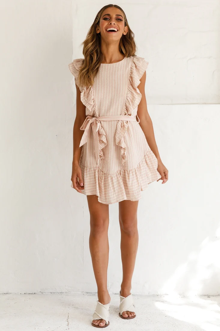 Easy Breezy Sleeveless Swing Dress Stripe Print Blush