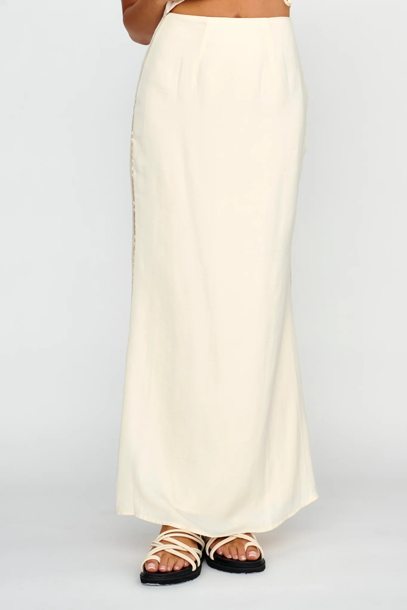 Pammy Lace Trim Maxi Skirt Oyster