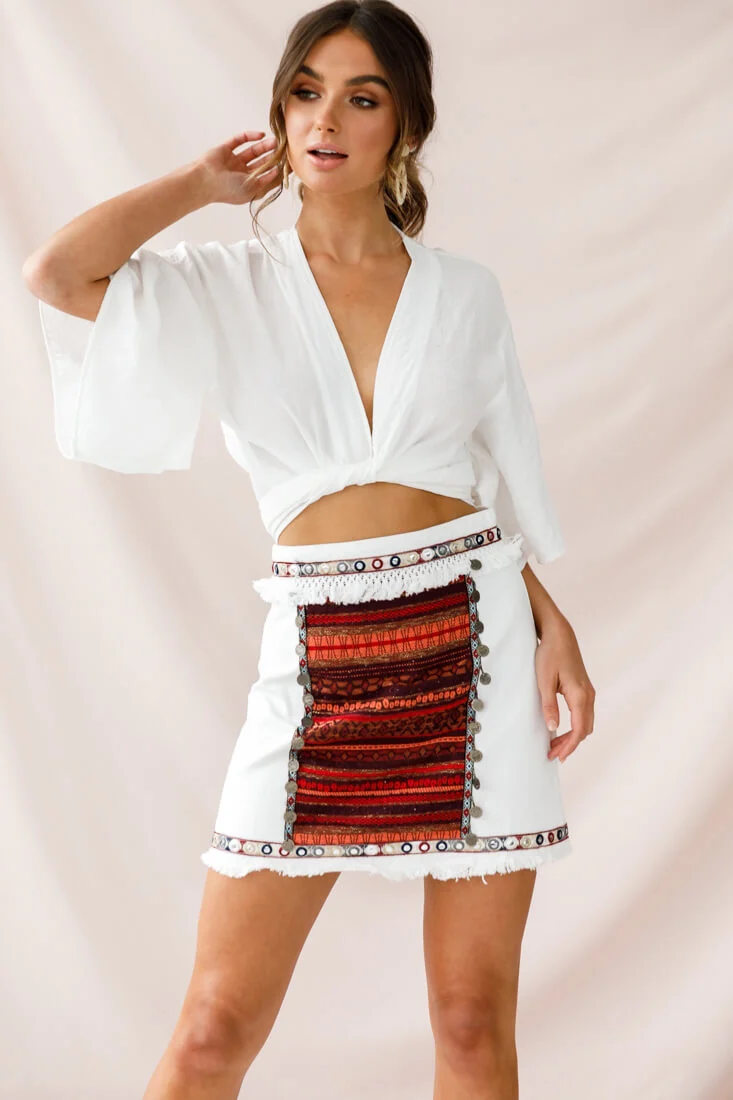 Inca Embellished Skirt White