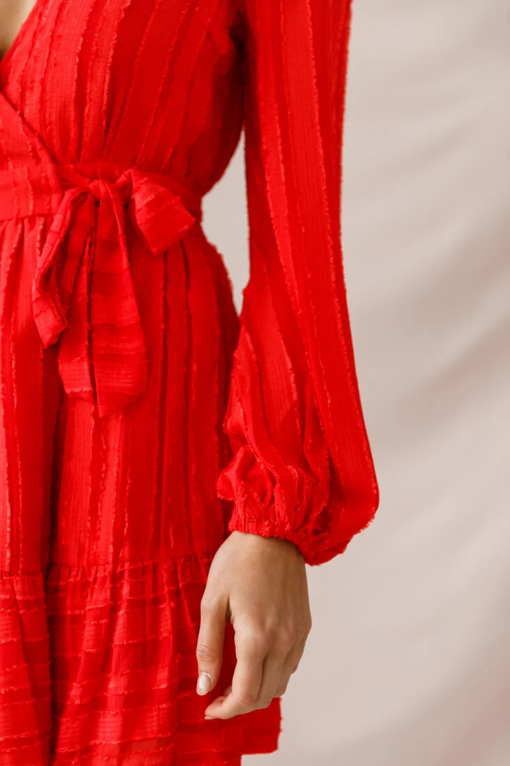 Rubi Textured Wrap Dress Red