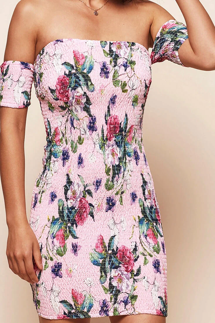 Ester Smocked Floral Mini Dress Pink